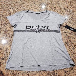 bebe NWT Short Sleeve Knit Athletic Top Gray Black Mesh Insert
